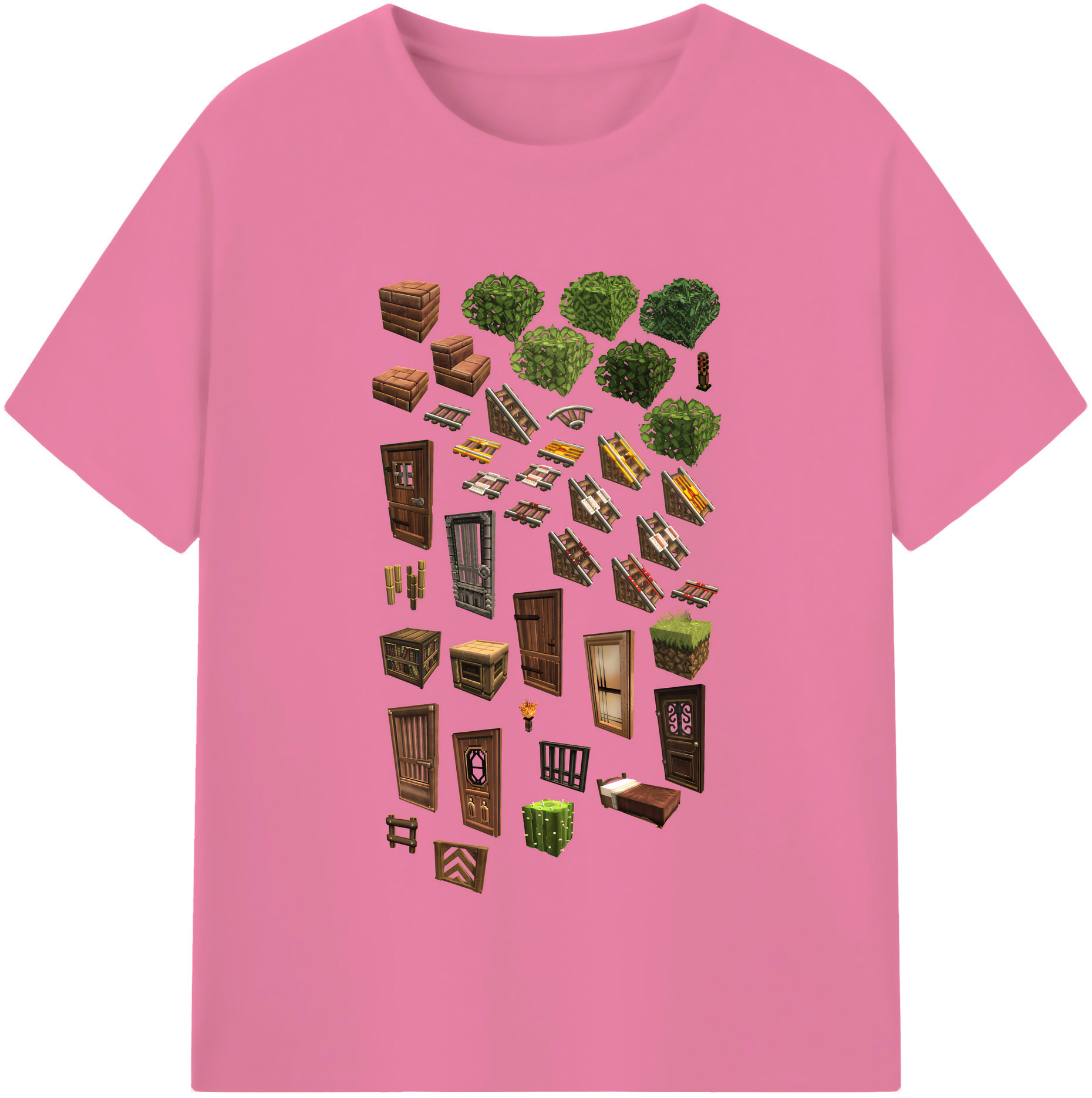 （画像用） マインクラフト ブロックの世界 Minecraft MC Block world 綿100％半袖Tシャツ（フロントプリント）